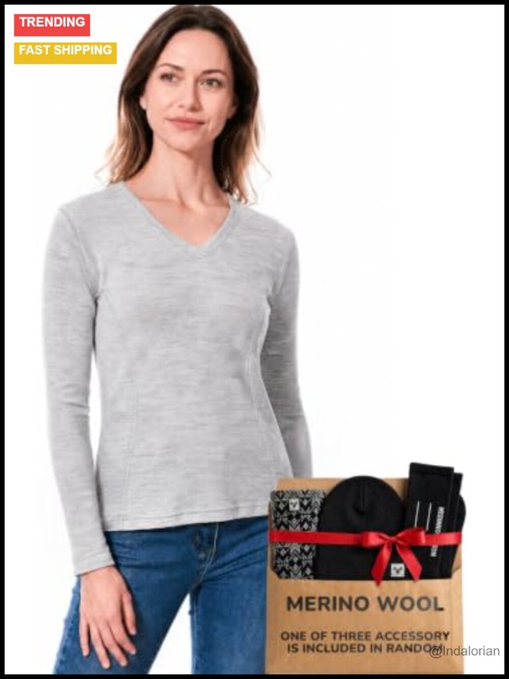 100% Merino Wool V-Neck Long Sleeve Base Layer Top Midweight Thermal